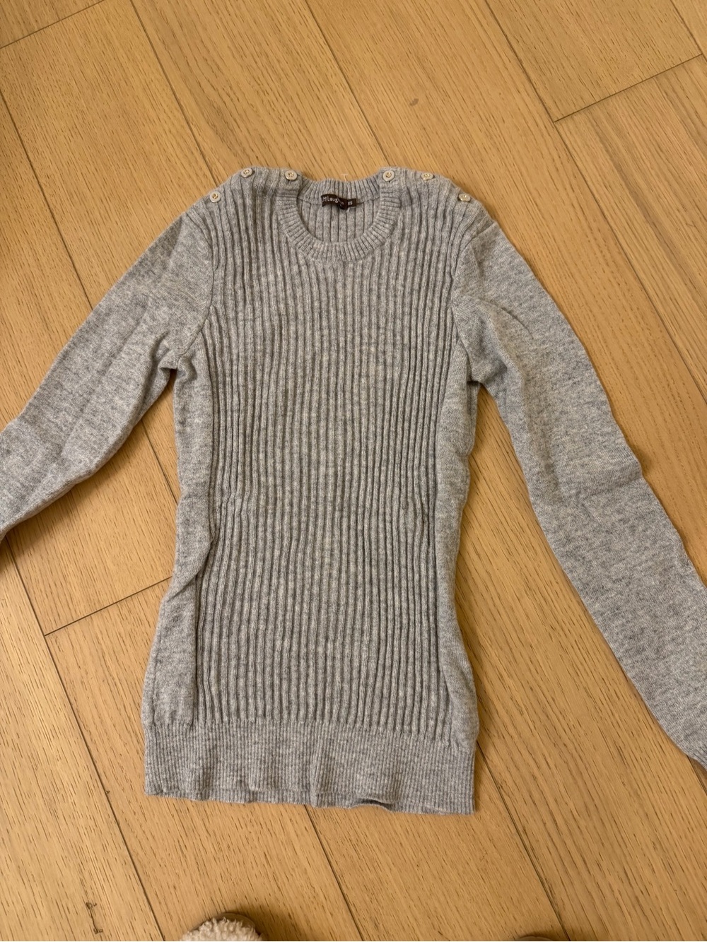 J. McLaughlin Light Gray Ribbed Button-Shoulder Sweater